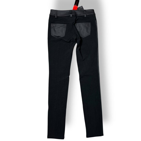 NWT Filomena Fernandez Mix Media Black Womens Pants Jeans Sz 38/XS 2-Tone Skinny - Picture 4 of 8